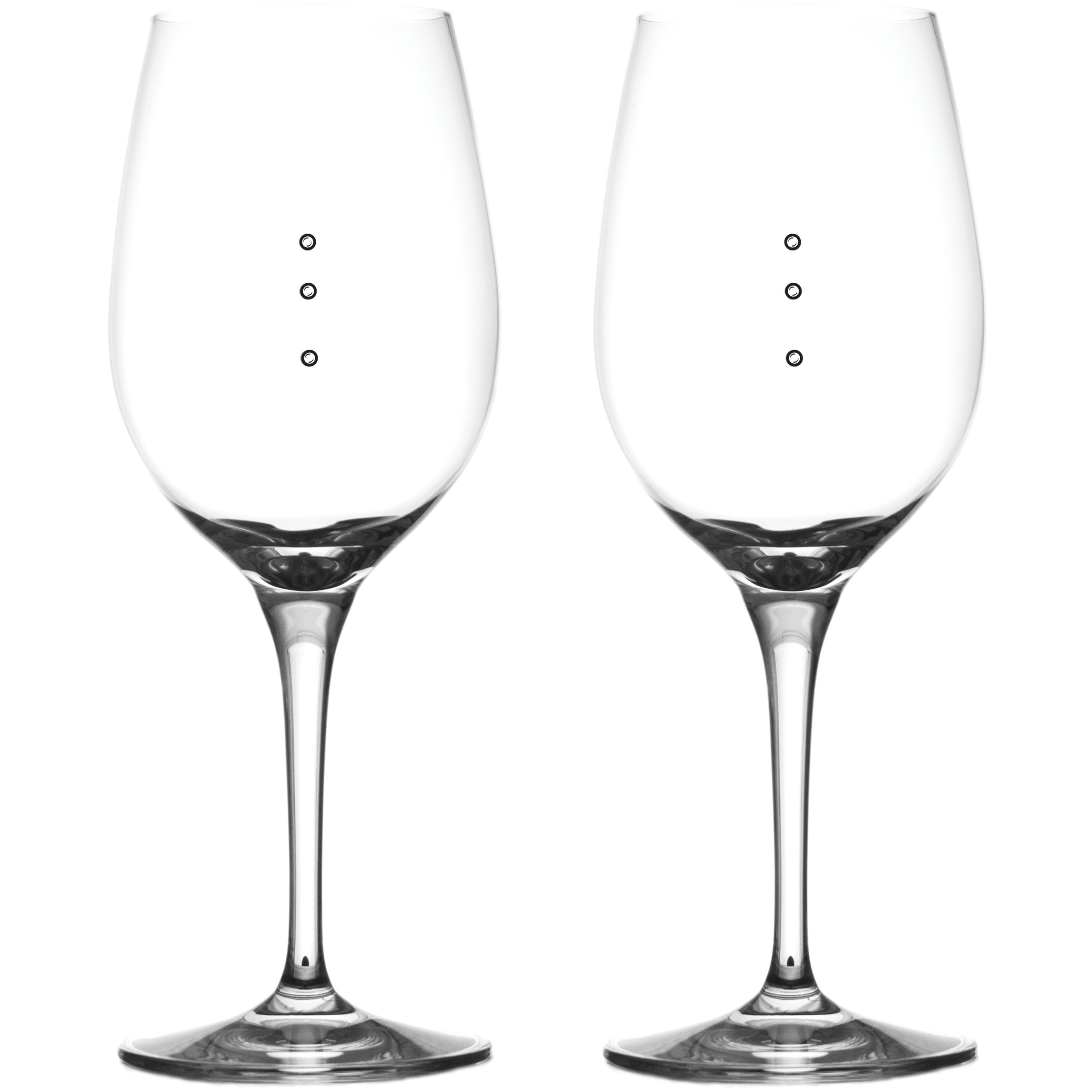 Two Medium Elegance Measuring Wine Glasses with three wine measuring marks